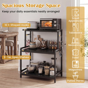 3-Tier Rolling Microwave Cart with Power Outlet and Lockable Wheels and 10 Hooks-Black view 5
