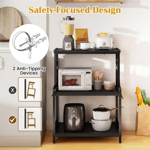 3-Tier Rolling Microwave Cart with Power Outlet and Lockable Wheels and 10 Hooks-Black view 8