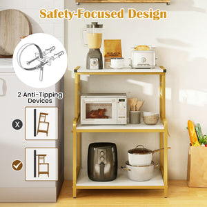 3-Tier Rolling Microwave Cart with Power Outlet and Lockable Wheels and 10 Hooks-White view 8