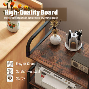 3-Tier Rolling Printer Stand with Storage Shelves & 10 Hooks and Locking Wheels-Rustic Brown view 9