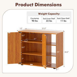 3-Tier Shoe Cabinet with Doors with Adjustable Open Shelves for Entryway-Natural view 5