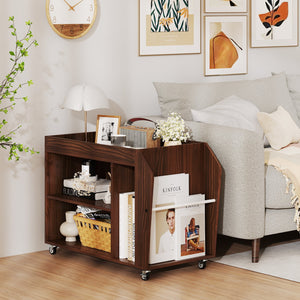3-Tier Side End Table with Universal Wheels-Walnut view 7