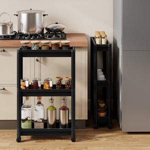 3-Tier Slim Rolling Storage Cart 2-Pack Mobile Bathroom Organizer with Wheels-Black view 3