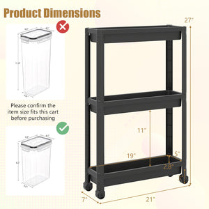 3-Tier Slim Rolling Storage Cart 2-Pack Mobile Bathroom Organizer with Wheels-Black view 4