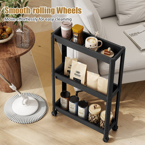 3-Tier Slim Rolling Storage Cart 2-Pack Mobile Bathroom Organizer with Wheels-Black view 6
