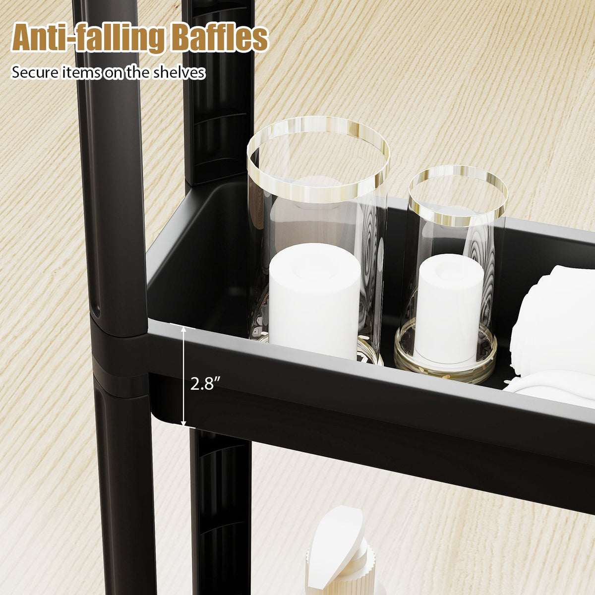 3-Tier Slim Rolling Storage Cart 2-Pack Mobile Bathroom Organizer with Wheels-Black view 9
