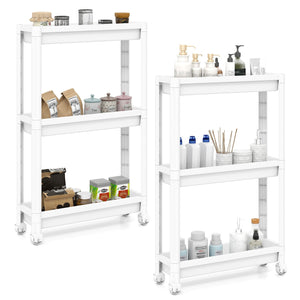 3-Tier Slim Rolling Storage Cart 2-Pack Mobile Bathroom Organizer with Wheels-White