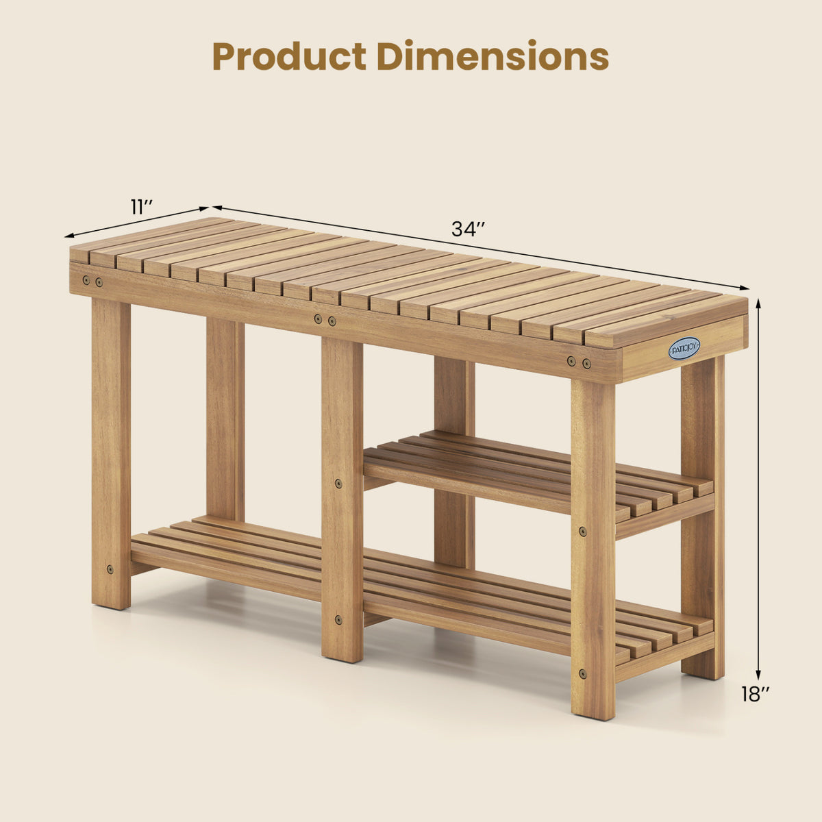 3-Tier Solid Wood Shoe Rack Bench with Slatted Shelves-L view 5