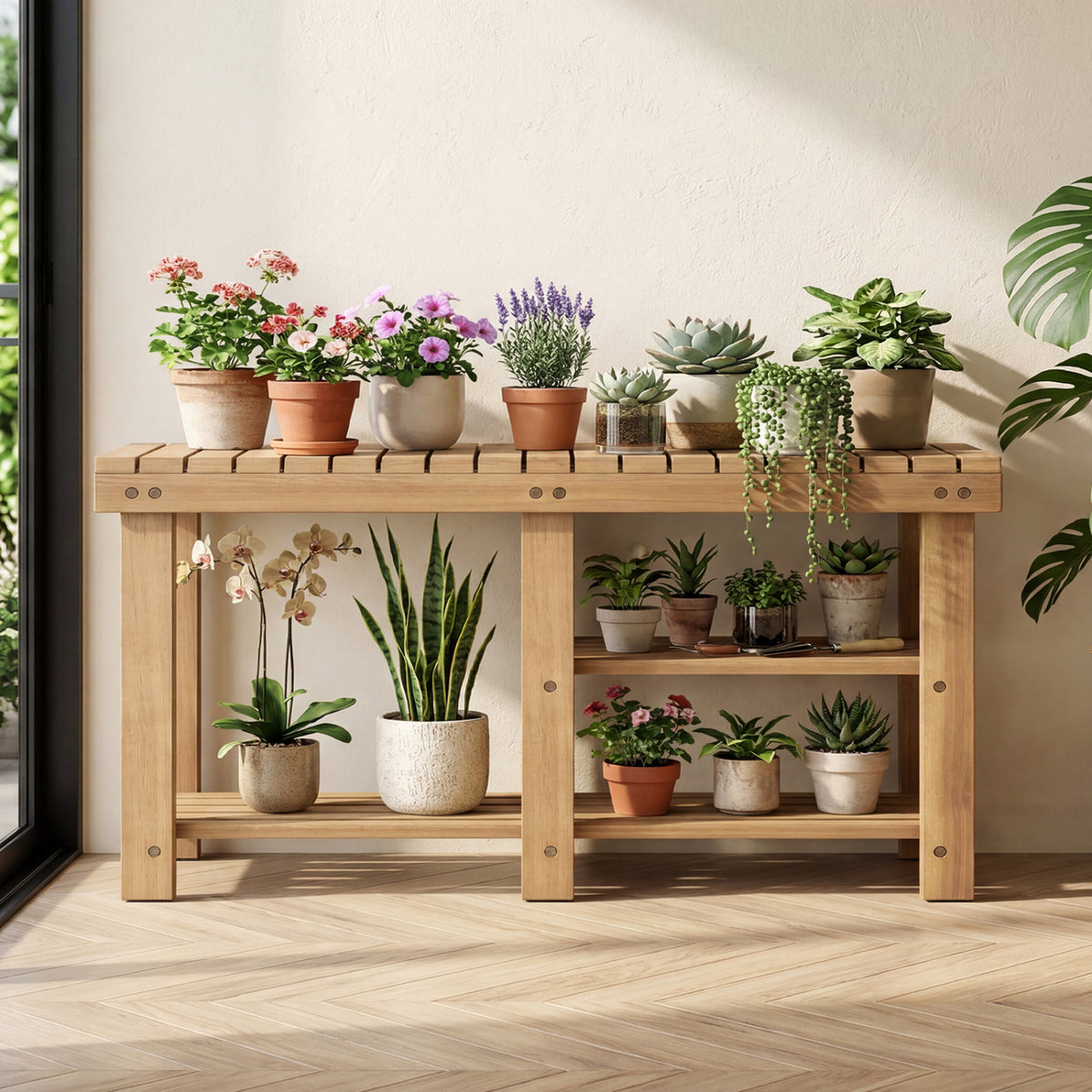 3-Tier Solid Wood Shoe Rack Bench with Slatted Shelves-L view 6