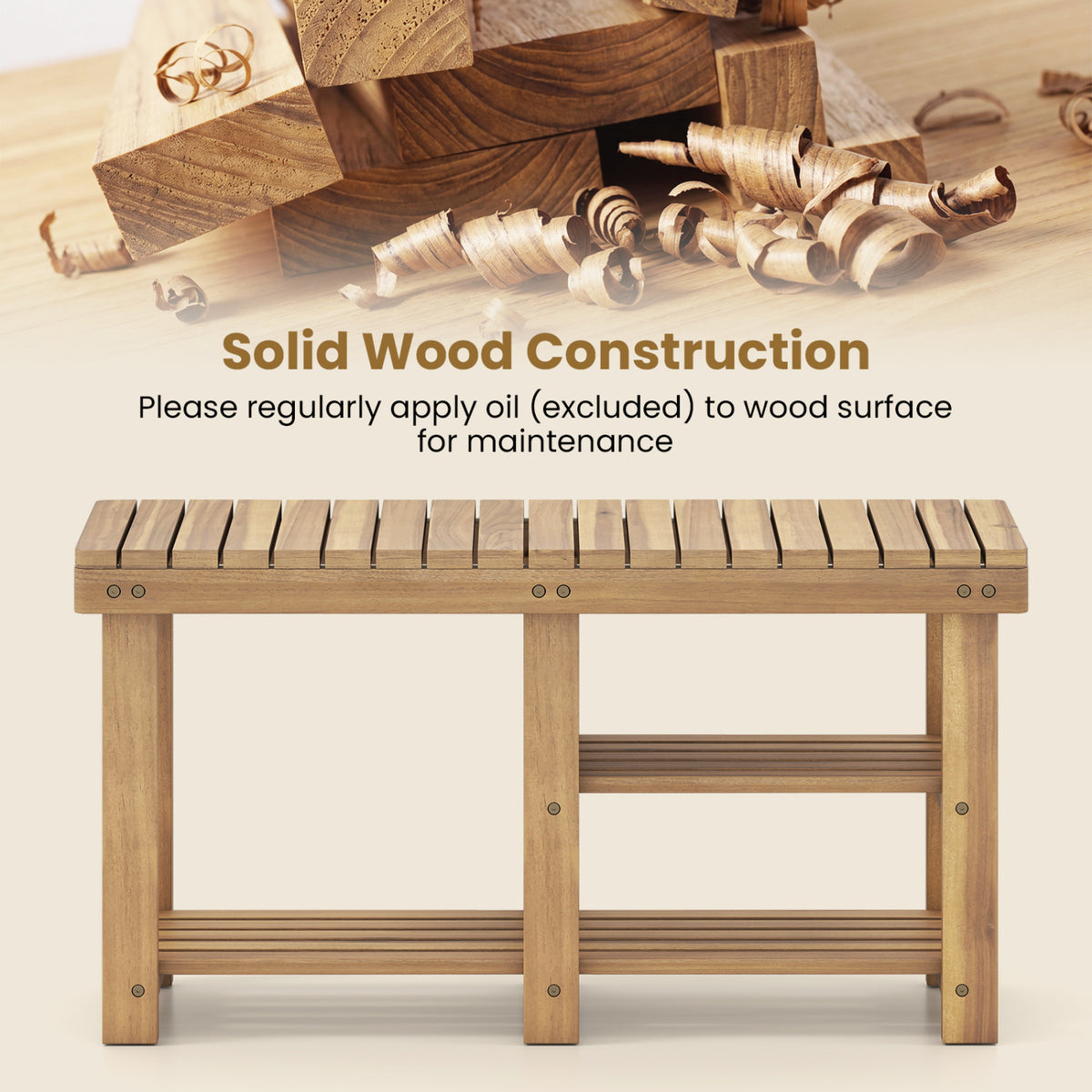 3-Tier Solid Wood Shoe Rack Bench with Slatted Shelves-L view 7