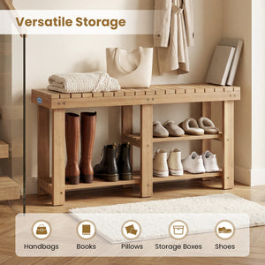 3-Tier Solid Wood Shoe Rack Bench with Slatted Shelves-L view 9