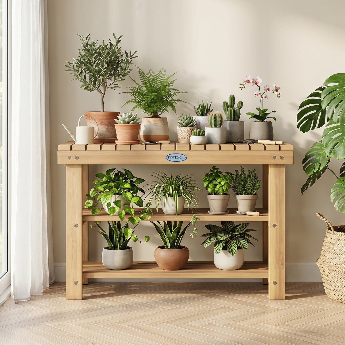 3-Tier Solid Wood Shoe Rack Bench with Slatted Shelves-M view 6