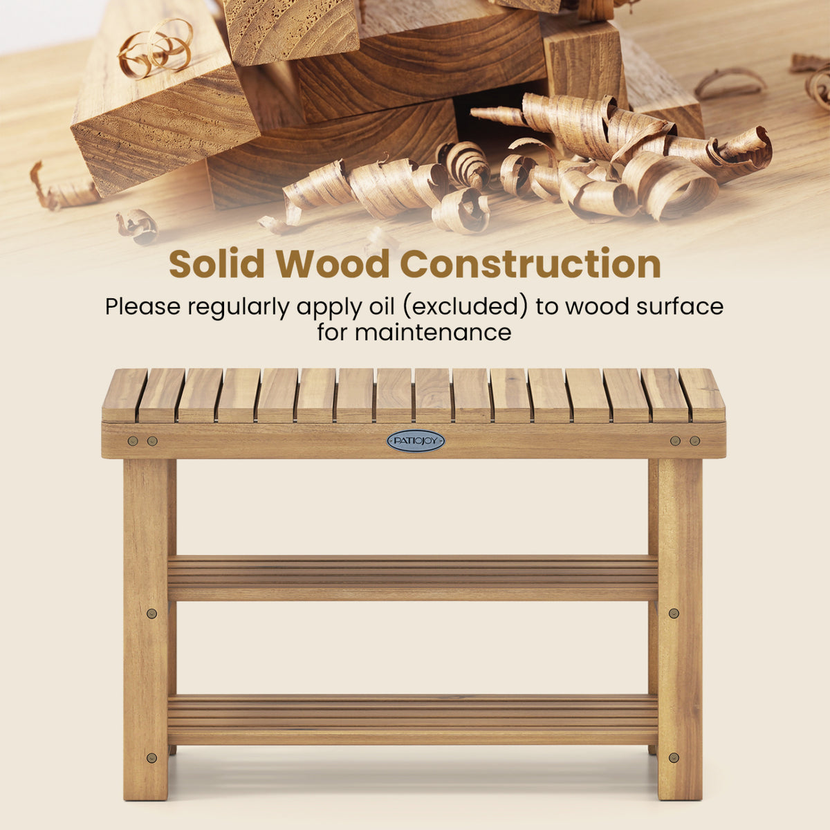 3-Tier Solid Wood Shoe Rack Bench with Slatted Shelves-M view 7