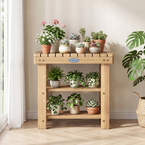3-Tier Solid Wood Shoe Rack Bench with Slatted Shelves-S view 2