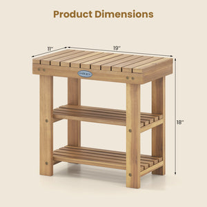 3-Tier Solid Wood Shoe Rack Bench with Slatted Shelves-S view 5