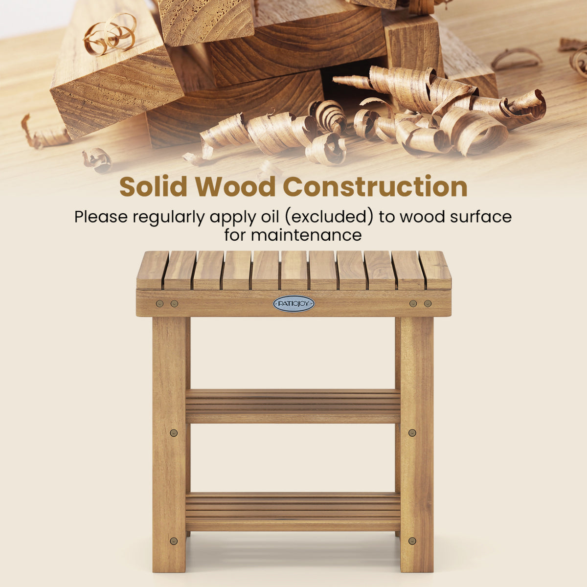 3-Tier Solid Wood Shoe Rack Bench with Slatted Shelves-S view 6