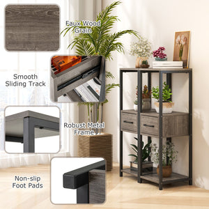 3 Tier Tall Metal Plant Stand with Drawer for Balcony Office-Gray view 5