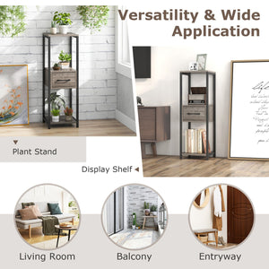 3 Tier Tall Metal Plant Stand with Drawer for Balcony Office-Gray view 8