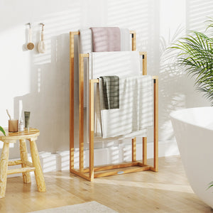 3-Tier Teak Wood Towel Rack with 3 Hanging Crossbars view 2