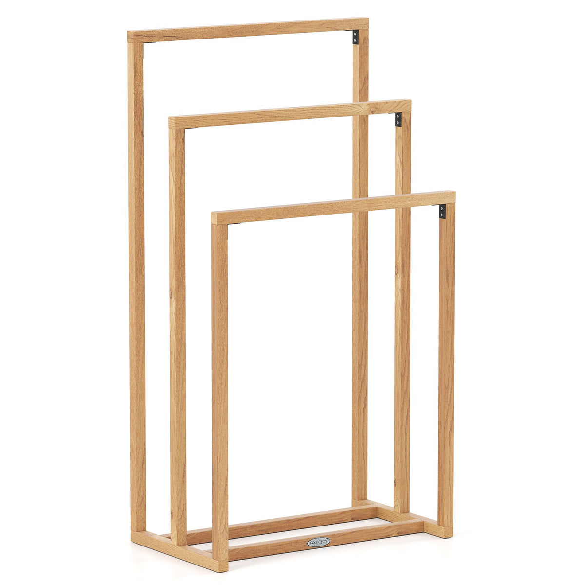 3-Tier Teak Wood Towel Rack with 3 Hanging Crossbars view 4