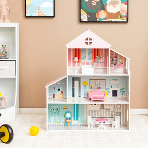 3-Tier Toddler Doll House with Furniture Gift for Age over 3 view 3