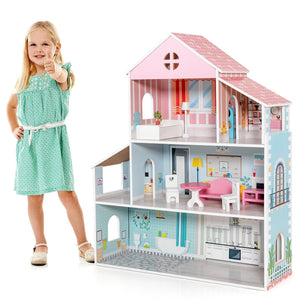 3-Tier Toddler Doll House with Furniture Gift for Age over 3 view 4