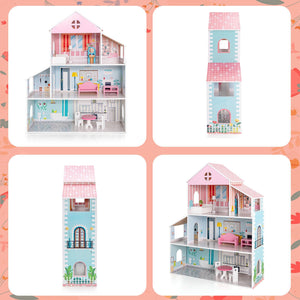 3-Tier Toddler Doll House with Furniture Gift for Age over 3 view 8