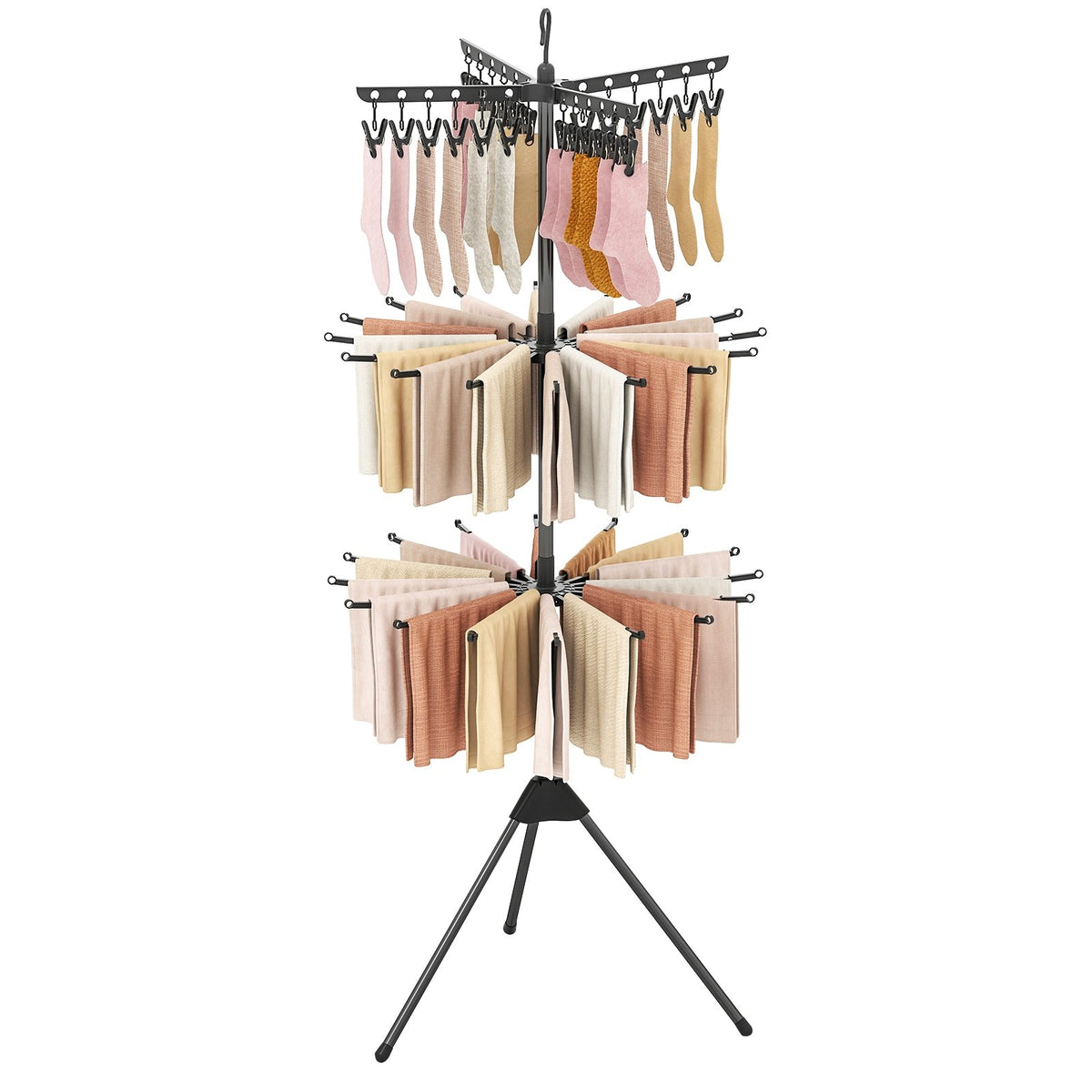 3-Tier Tripod Freestanding Folding Clothes Drying Rack with 24 Clips-Black view 4