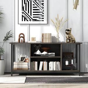 3-Tier TV Stand with Power Outlet USB and Adjustable Shelf-Gray view 3
