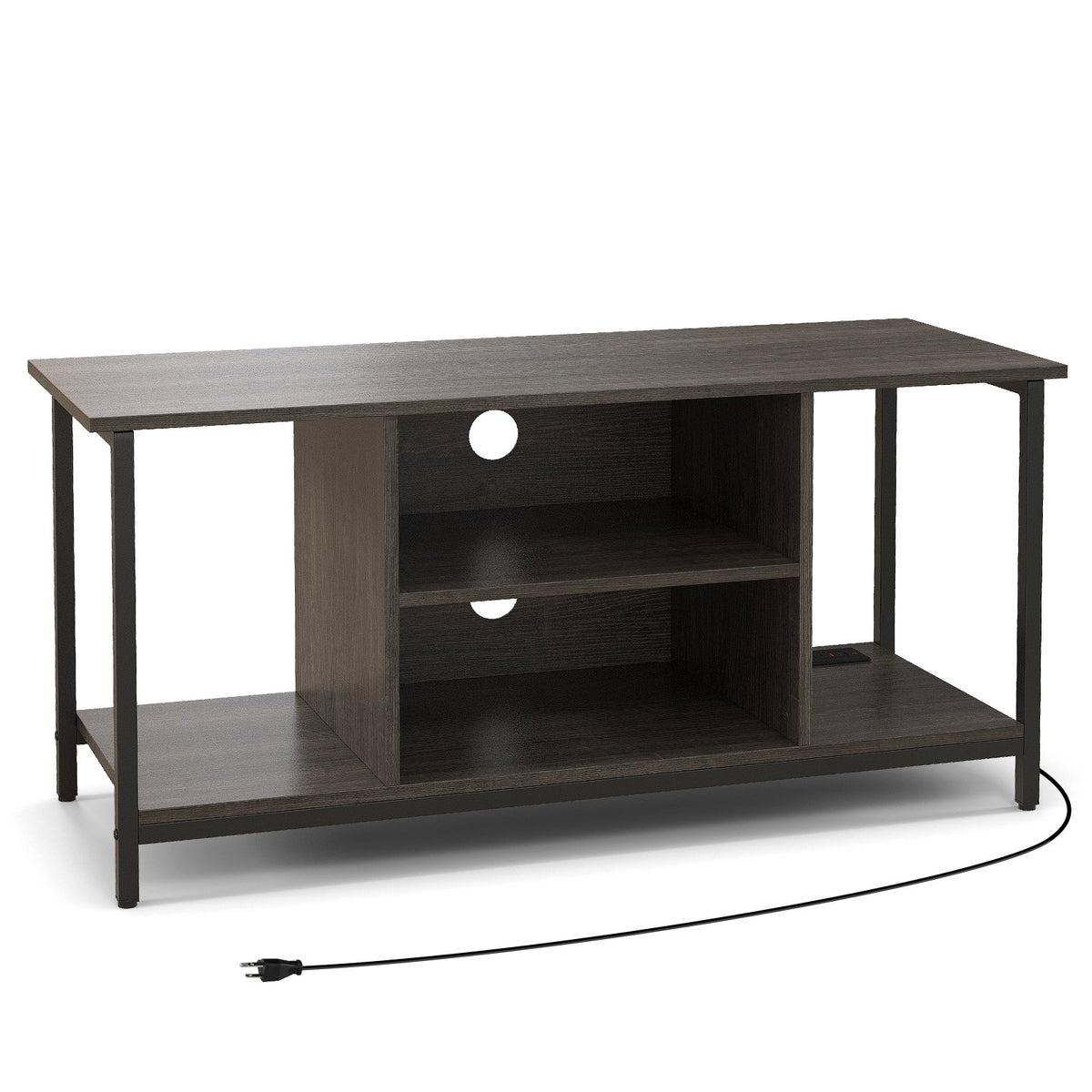 3-Tier TV Stand with Power Outlet USB and Adjustable Shelf-Gray view 4