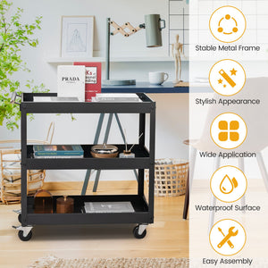 3-Tier Utility Cart Rolling Metal Cart with Handle and Universal Wheels-Black view 8