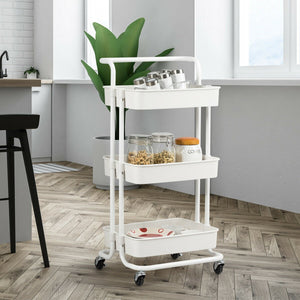 3-Tier Utility Cart Storage Rolling Cart with Casters-White view 2