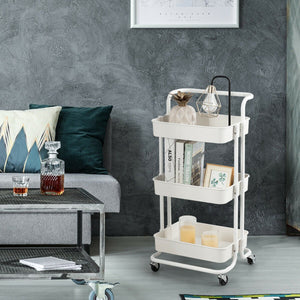 3-Tier Utility Cart Storage Rolling Cart with Casters-White view 3