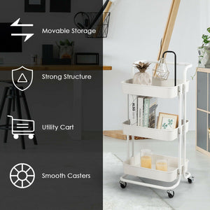 3-Tier Utility Cart Storage Rolling Cart with Casters-White view 8