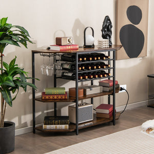 3-Tier Wine Bar Cabinet with Storage Shelves-Brown view 2