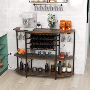 3-Tier Wine Bar Cabinet with Storage Shelves-Brown view 3