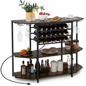 3-Tier Wine Bar Cabinet with Storage Shelves-Brown view 4