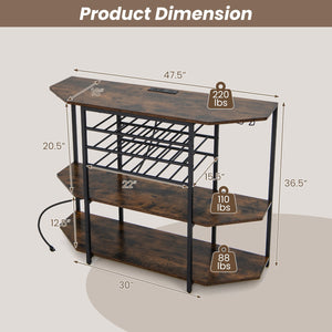 3-Tier Wine Bar Cabinet with Storage Shelves-Brown view 5