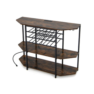 3-Tier Wine Bar Cabinet with Storage Shelves-Brown view 8