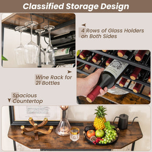 3-Tier Wine Bar Cabinet with Storage Shelves-Brown view 9