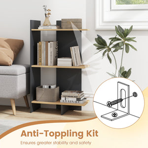 3 Tier Wooden Bookshelf with Anti-Tipping Kit-Oak view 6