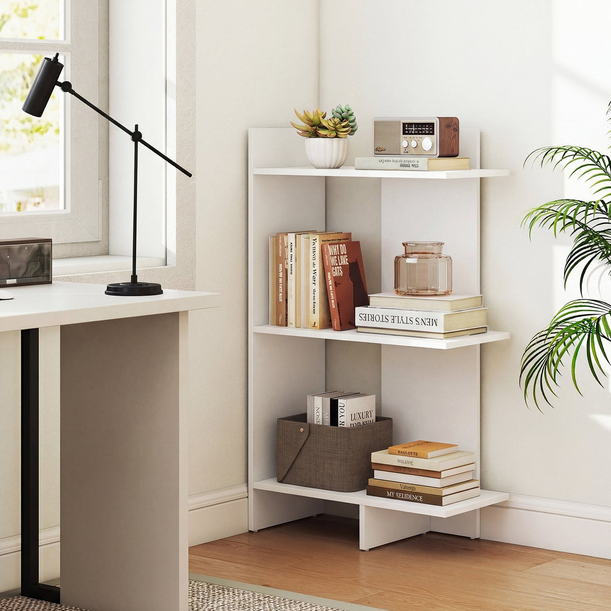 3 Tier Wooden Bookshelf with Anti-Tipping Kit-White view 3