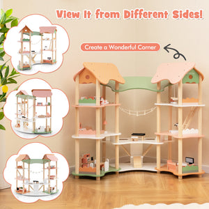 3-Tier Wooden Dollhouse for Kids Aged 3-8 Years Old with 32 Pieces of Accessories-Multicolor view 9