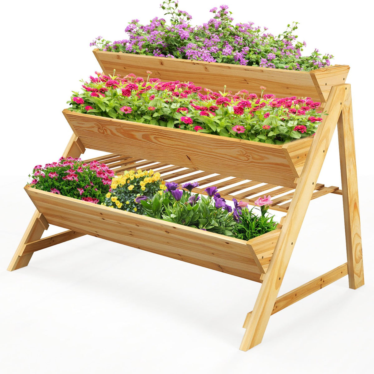 3 Tier Wooden Vertical Raised Garden Bed with Storage Shelf