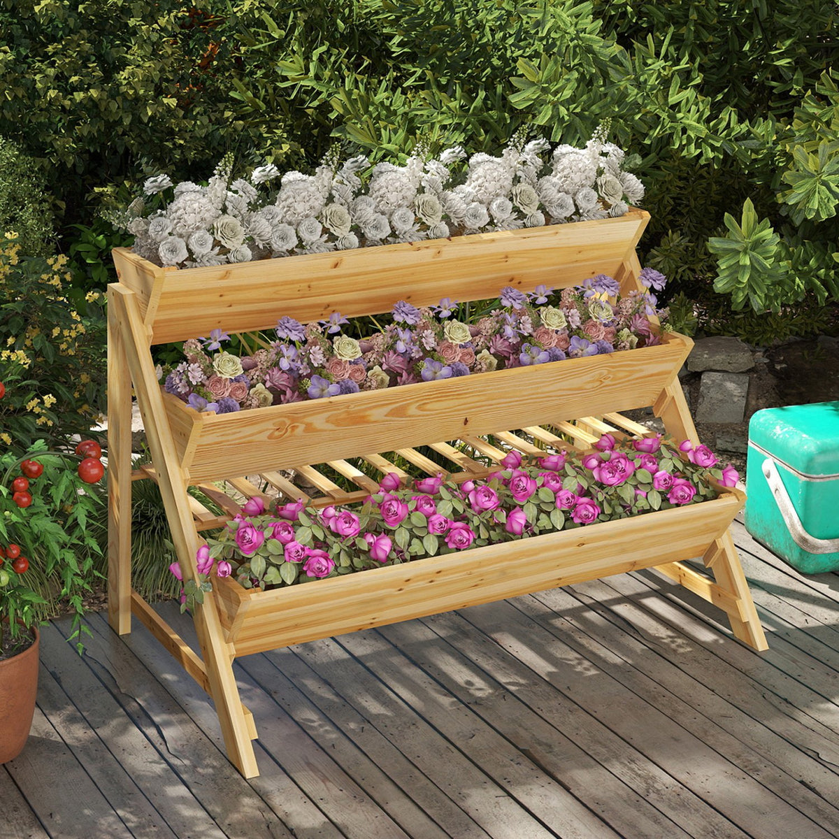 3 Tier Wooden Vertical Raised Garden Bed with Storage Shelf view 2