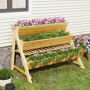3 Tier Wooden Vertical Raised Garden Bed with Storage Shelf view 3