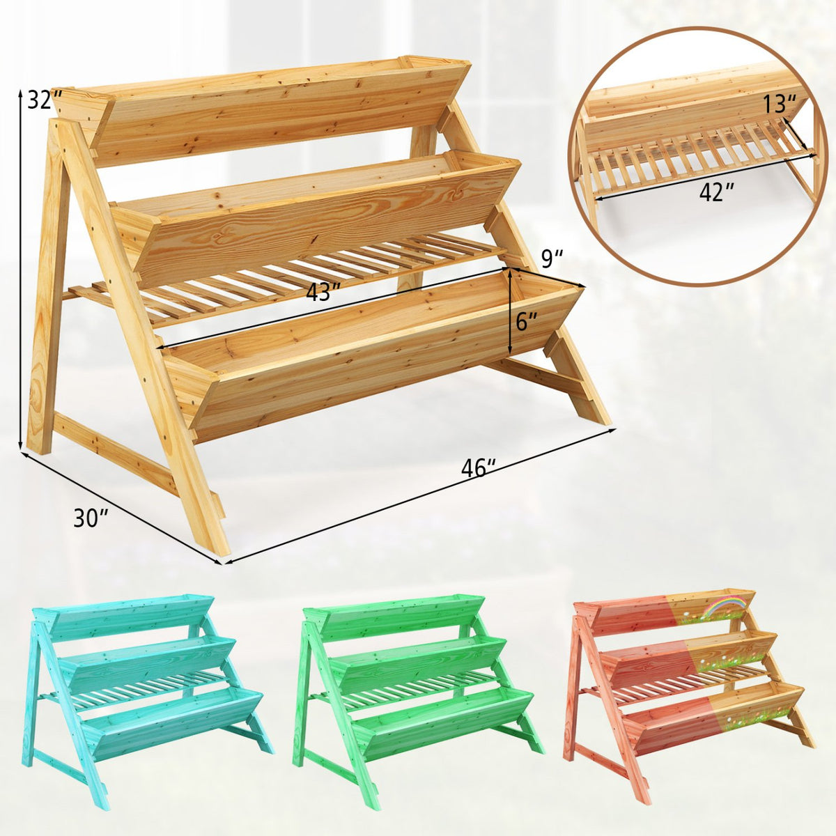 3 Tier Wooden Vertical Raised Garden Bed with Storage Shelf view 5