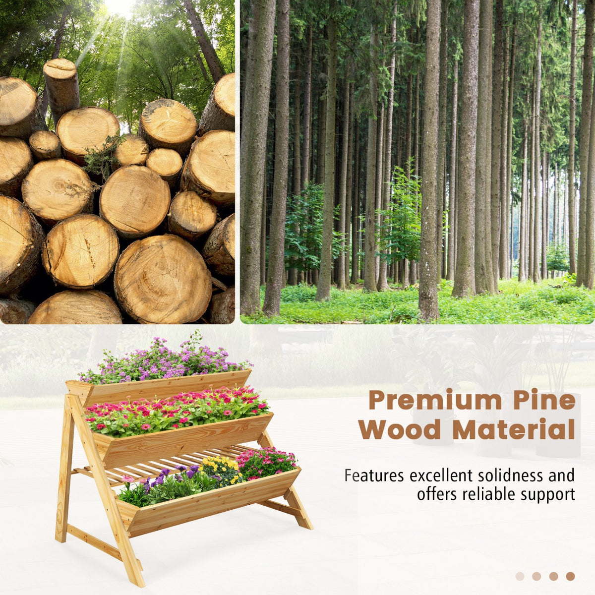 3 Tier Wooden Vertical Raised Garden Bed with Storage Shelf view 6