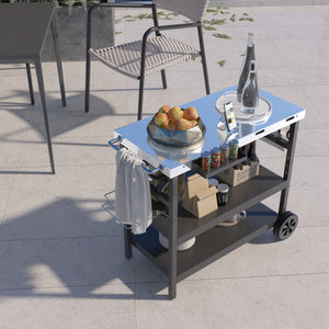 3 Tiers Foldable Outdoor Cart on 2 Wheels with Phone Holder-Black view 3