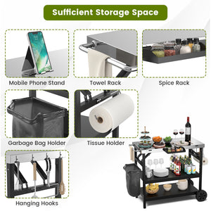 3 Tiers Foldable Outdoor Cart on 2 Wheels with Phone Holder-Black view 6
